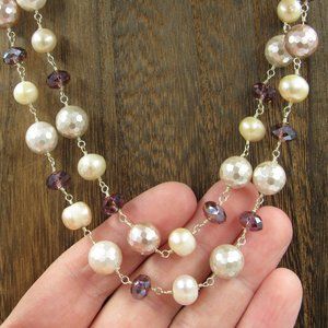 34" Sterling Silver Unique Style Pearl Necklace